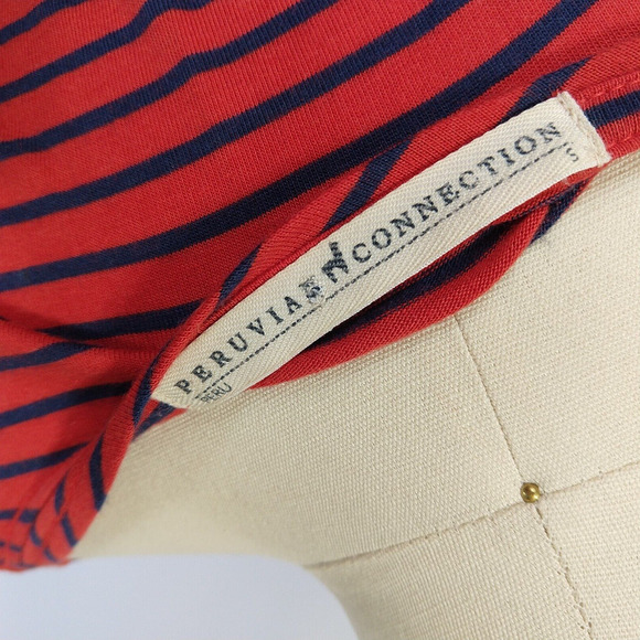 Peruvian Connection Maxi Dress Size S Red Blue Stripe Jersey Knit Cotton Blend - Picture 6 of 7